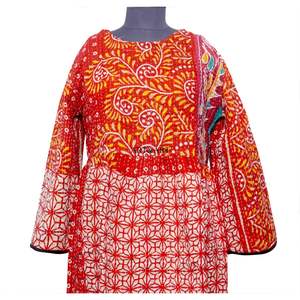 Robe trapèze vintage 100 % coton imprimé floral Kantha, chic au quotidien, pour tenue décontractée et femme de bureau confiante, écologique et durable - Product Image 4