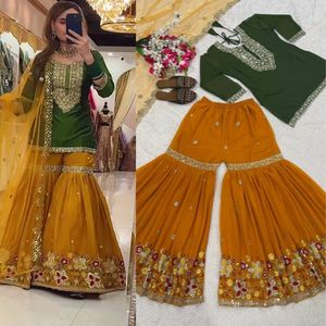 Ensemble Sharara de Luxe Royal Export en Faux Georgette de Soie Brodé avec Sequins de 5 mm et Dupatta en Tulle Papillon pour Mariage et Fêtes - Product Image 6