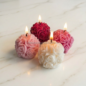 Pastel Rose Sphere Candle – Hand-Poured Scented Soy Wax Floral Sculpture Gift - Product Image 5