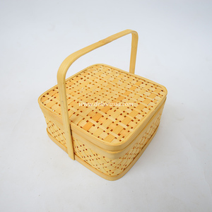 Cesta de bambú tejida a mano, forma cuadrada, con asa, caja de almacenamiento artesanal natural para decoración del hogar - Product Image 3