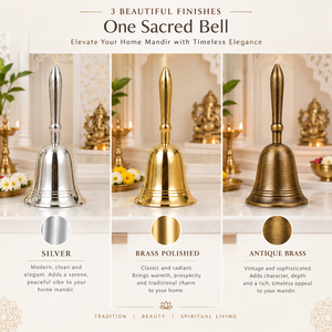 Cloche de prière en laiton doré de qualité supérieure avec une longue poignée décorative pour la méditation et la prière traditionnelle au Mandir et la Pooja - Product Image 4