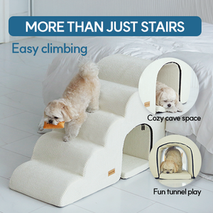 Escaleras Modernas Premium de 5 Peldaños para Perros con Túnel, Textil Gris, Espuma Viscoelástica Antideslizante, Accesorio para Mascotas Hecho en Corea para Uso en Interiores - Product Image 2