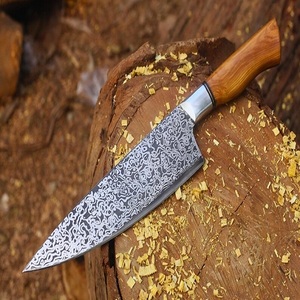 Custom Damascus Steel <b>Kitchen</b> Chef Knife Ergonomic Wooden Handle Leather Sheath Drop Point Blade Custom Logo/Private <b>Label</b> - Product Image 4