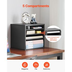 Organizzatore da Scrivania in Legno Regolabile con 5 Scomparti, Porta Documenti in MDF - Product Image 4