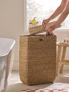 Dark Natural Seagrass Slimline Laundry <b>Basket</b> Handmade <b>Storage</b> <b>Basket</b> Wholesale eco-friendly Made in Viet Nam - Product Image 3