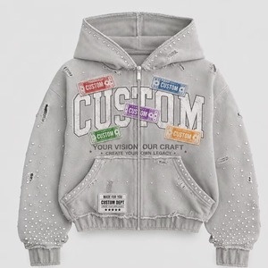 Sweat à capuche zippé surdimensionné personnalisé en molleton de coton, coupe ample à épaules tombantes, options DTG DTF disponibles, MOQ 10 - Product Image 4