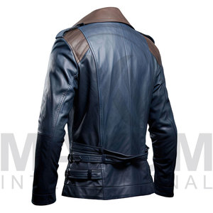 Manteau long en cuir véritable marron pour homme avec fermeture à boutons, col rabattable, coupe-vent, veste décontractée d'automne - Product Image 2
