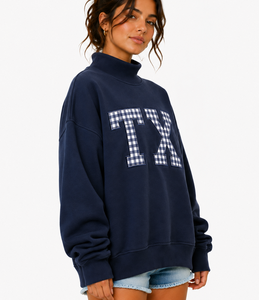 Women’s Oversized <b>Turtleneck</b> Sweatshirt 100% Cotton Short Sleeve Solid Color Casual Winter Pullover Wholesale - Product Image 4