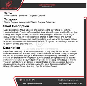 Tijeras Mayo Dentadas de Carburo de Tungsteno, Instrumento Quirúrgico de Acero Inoxidable, Herramienta de Precisión para Corte Fino en Cirugía General - Product Image 5