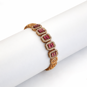 Bracelet tennis en or 18 carats avec cristaux baguette rouge rubis pour femme, bijoux géométriques de luxe, cadeau pour mariage ou fête - Product Image 1