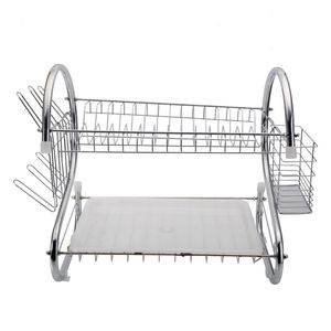 Scolapiatti a 2 livelli in acciaio inossidabile con porta posate e ripiano per cucina - Product Image 4