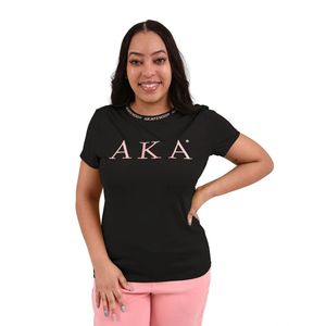 Camiseta AKA Jacquard Negra para Mujer, Cuello Redondo, Manga Corta, Informal, Premium, Mezcla de Algodón Suave - Product Image 4