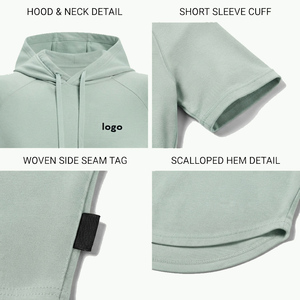 Hoodie à manches courtes pour homme, style personnalisé, fabriqué avec un tissu doux et respirant, conçu pour un port décontracté et relaxant, en coton mélangé. - Product Image 5