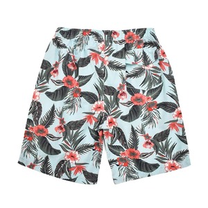 Pantalones Cortos Deportivos de Punto a Rayas para Hombre, Cintura Media, Secado Rápido, Cordón Ajustable, Color Azul Claro con Flores Rojas, Poliéster, Servicio OEM - Product Image 2