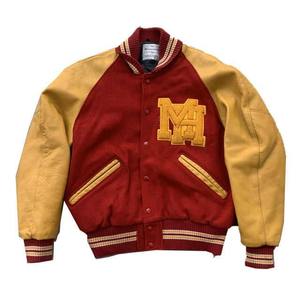 Men's Varsity Jacket <b>Red</b> Yellow Color Blocking Polyester Cotton Shell Quilted Lining Windproof Casual Autumn Wear Regular Fit - Product Image 2