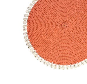 Terracotta Rattan <b>Placemat</b> With Shells Boho Woven Table Mat Cowrie Shell Fringe Tableware <b>Round</b> Straw Coaster Decorative Charger - Product Image 2
