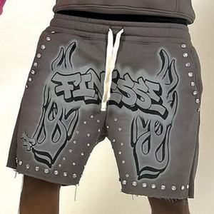 Ensemble de survêtement streetwear unisexe rose et gris avec détails en strass, sweat-shirt à capuche et short pour adultes, taille plus unisexe - Product Image 5