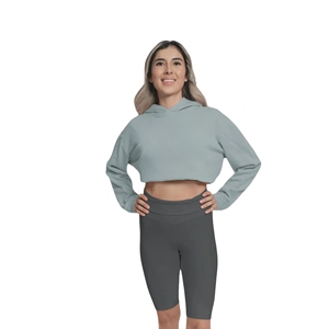 Sudadera Corta con Capucha para Mujer, Color Beige, Manga Larga, Tejido de Felpa, Transpirable, Informal de Invierno, Poliéster/Algodón - Product Image 4