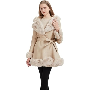 Abrigo Largo de Piel Genuina Premium para Mujer con Cuello de Pelo, Elegante Abrigo de Invierno de Borrego con Cinturón, Fabricante Mayorista Personalizado - Product Image 3