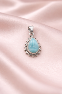 Pendentif en larimar naturel en forme de larme en argent sterling 925, bijou artisanal en pierre précieuse larimar bleue, collier bohème pour femme - Product Image 6