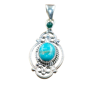 Pendentif fait main en argent sterling 925 avec turquoise naturelle et onyx vert |   Pendentif en argent filigrané vintage, vente en gros de bijoux - Product Image 1