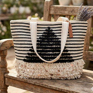 Bolso de Diseño Boho para Mujer, Muy Popular, a Rayas, Hermoso Bolso Tote Bohemio con Borlas Negras Múltiples, Bolso de Hombro Boho - Product Image 5