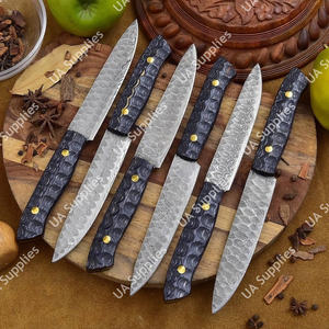 มีดสเต็กเหล็กดามัสกัสตีขึ้นรูปด้วยมือ ใบมีด 4.5 นิ้ว ด้ามไม้ปักก้า ใช้ได้ทั้งมือซ้ายและขวา ผิวขัดเงา คมกริบ ผลิตตามแบบ OEM ขั้นต่ำในการสั่งซื้อน้อย - Product Image 3