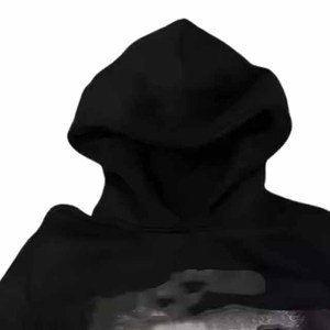Sweat à capuche pour homme en coton tricoté noir, coupe oversize, décontracté, hiver, avec logo frontal et imprimé dessin animé personnalisé, manches classiques - Product Image 3