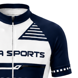 Maillot de Ciclismo Azul Marino y Blanco de Manga Corta con Cierre, Camiseta de Ciclismo Transpirable para Entrenamiento y Carreras - Product Image 3