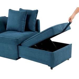 Convertibile blu tessuto soggiorno sedia con poggiatesta regolabile cuscini 1pc mobili funzionali - Product Image 6