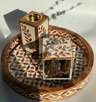 Brûleur d'encens religieux Mubkhar de luxe en bois de santal avec incrustation de résine, style calligraphie, pour décoration intérieure, charbon d'Arabie, fraise