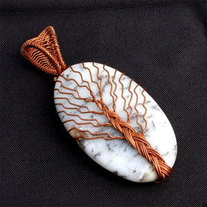 Collier pendentif de luxe fait main en howlite blanche, motif Arbre de Vie, plaqué or 18 carats, pour fiançailles, mariage et soirées - Product Image 2