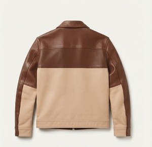 เสื้อแจ็คเก็ตหนังผู้ชายแบบ Color Blocking สไตล์นักขี่มอเตอร์ไซค์ ปกคอพับ ปิดด้วยซิป - Product Image 5