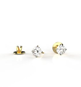 Boucles d'oreilles classiques en or 18 carats plaqué or, serties de diamants ronds taille brillant, monture griffe, bijoux fins pour femme - Product Image 2