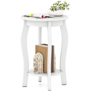 Tavolino Rotondo a 2 Livelli da 15 Pollici con Ripiano Portaoggetti per Arredamento Soggiorno - Product Image 5