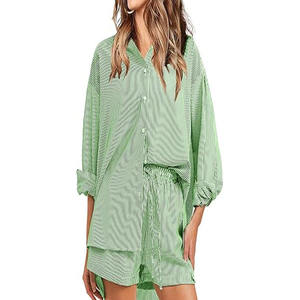 Ensembles 2 pièces pour femmes, chemises à manches longues boutonnées, ensembles courts assortis, tenues de plage, de vacances, de croisière - Product Image 4