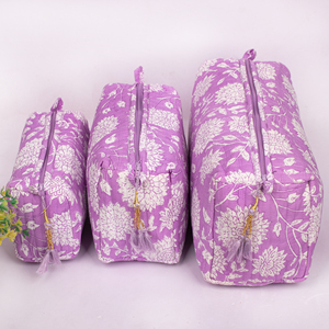 Hermosa Bolsa de Maquillaje de Lujo Hecha a Mano con Estampado Floral Acolchado de Algodón para Mujer, Bolsa Organizadora de Cosméticos Promocional para Viajes - Product Image 1