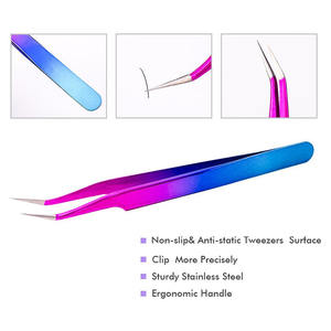 Nuevas Pinzas de Extensión de Pestañas de Acero Inoxidable de Precisión, Curvas y Rectas, Antiestáticas, con Punta Serrada de 10 mm, Color Arcoíris, Duraderas - Product Image 2
