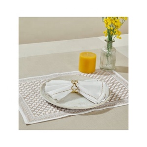 Serviettes de table en coton et lin 40x40cm, bordure brodée en zigzag, lavables, pour mariage, fête, approvisionnement en gros, OEM - Product Image 4
