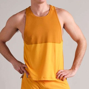 Débardeur Homme Sportif à Col Rond, Séchage Rapide, Blocs de Couleurs, Sans Manches, en Coton Tricoté Jaune, Coupe Légère - Product Image 2