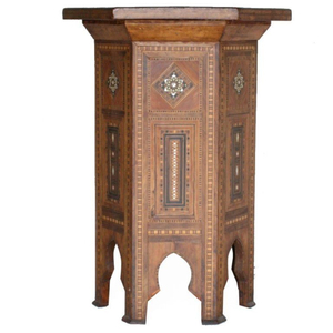 Table d'appoint islamique sculptée à la main en bois de fruit avec incrustations de nacre et de bois, style meuble d'appoint, à prix excellent - Product Image 5