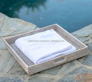 ถาดใส่อาหารหวายสีขาวสี่เหลี่ยมพับเก็บได้เครื่องครัวผลไม้ในห้องน้ำ - Product Image 2