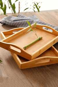 Factory Wholesale Handmade Deluxe Wooden <b>Tray</b> Set in Light Beige Color with <b>Rectangular</b> Shape Smooth Finish for Serving Storage - Product Image 1