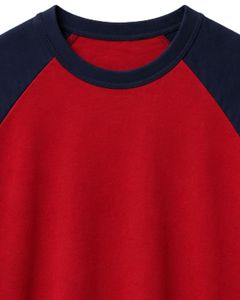 Camiseta raglan roja y azul marino para hombre, de manga corta, cuello redondo, algodón, personalizada, informal, estilo urbano, con bloques de color. - Product Image 5