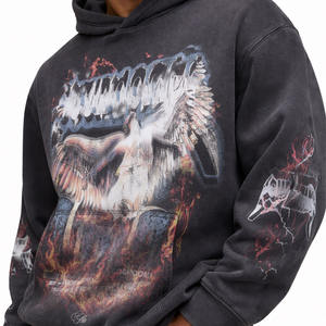 Sweat à capuche graphique pour homme en molleton de coton délavé, coupe décontractée, style streetwear, avec motif avant, pour la fabrication OEM et les marques privées - Product Image 3