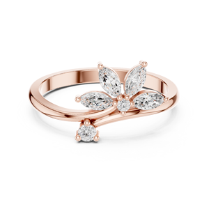 Anillo de Hoja con Diamantes Marquise Inspirado en la Naturaleza en Oro Rosa de 18k, Elegante Anillo Floral para Mujer - Product Image 1