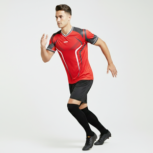 Maillot de football pour club sportif, dernières conceptions, services OEM, rouge et noir, impression par sublimation personnalisée, respirant, séchage rapide, unisexe - Product Image 2