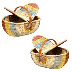Panier de pique-nique en rotin naturel personnalisable avec poignée pour les courses, les pique-niques et les marchés fermiers - Product Image 1