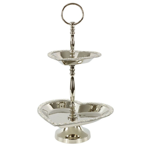 Elegante soporte de metal plateado de 2 niveles para exhibir postres y pasteles, ideal para bodas, fiestas y té de la tarde, a un precio competitivo. - Product Image 3