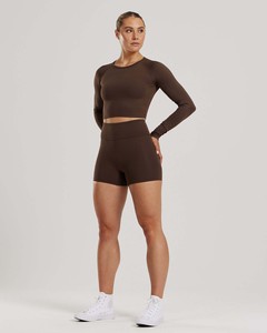 Shorts Deportivos para Mujer al Por Mayor, Personalizados, de Cacao y Basalto, de Cintura Alta, Transpirables, para Gimnasio y Entrenamiento - Product Image 4